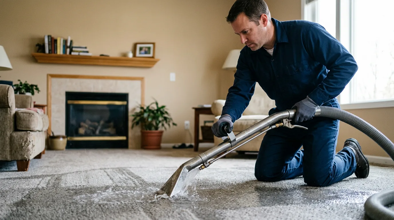 Water damage restoration technician working near Mcpherson, KS